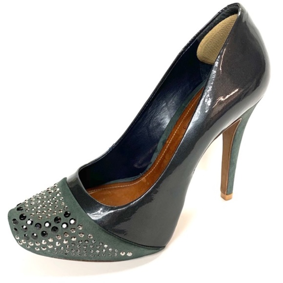 SCHUTZ Smoky Pewter Suede Studded Platform Pumps, 37/6 - Picture 2 of 8